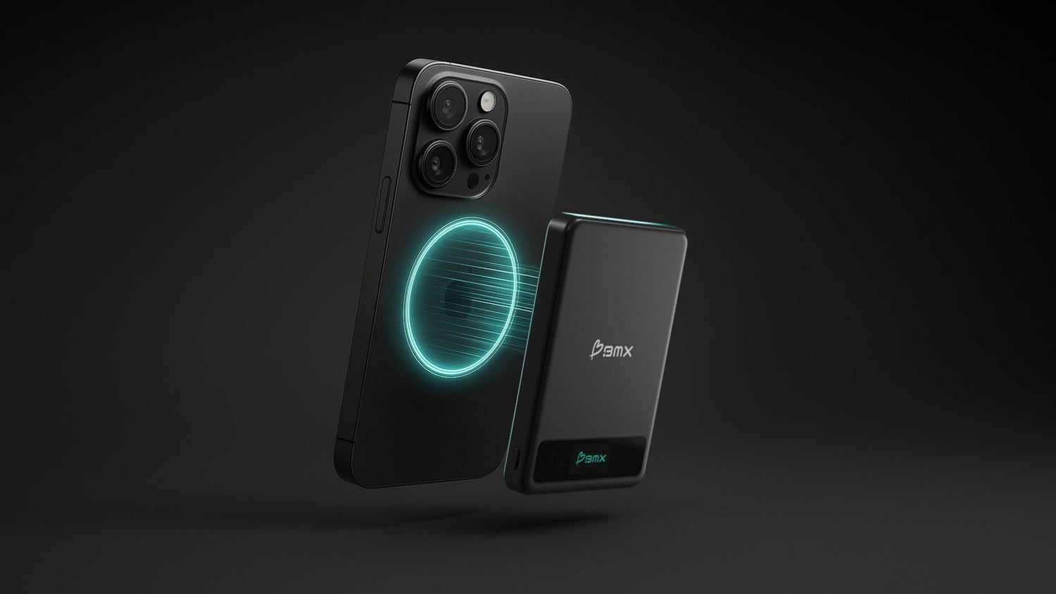 BMX SolidSafe Air Qi2 power bank magnetically snapping to a smartphone