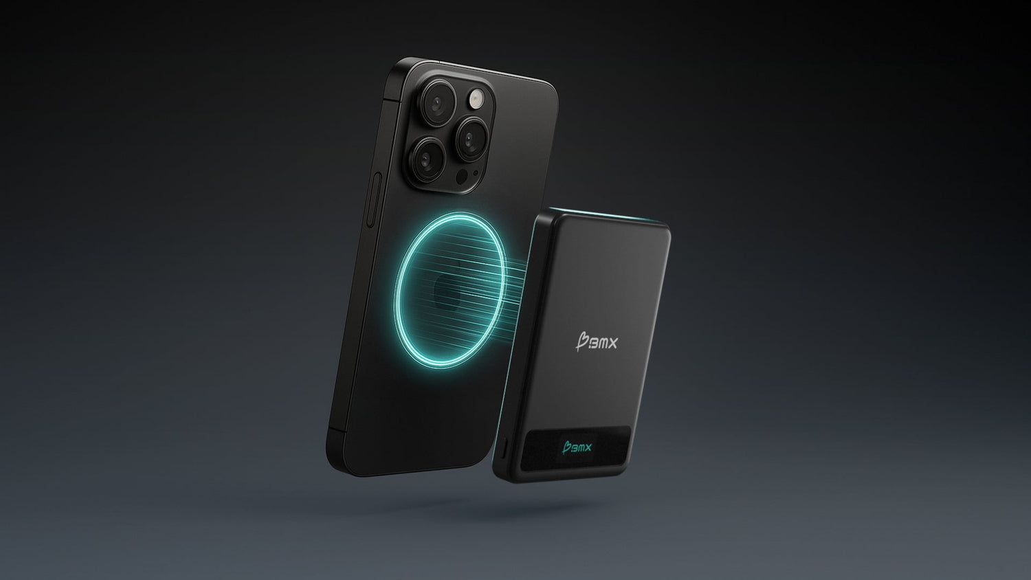 SolidSafe magnetic power bank snapping to a phone, banner showing wireless charging in use