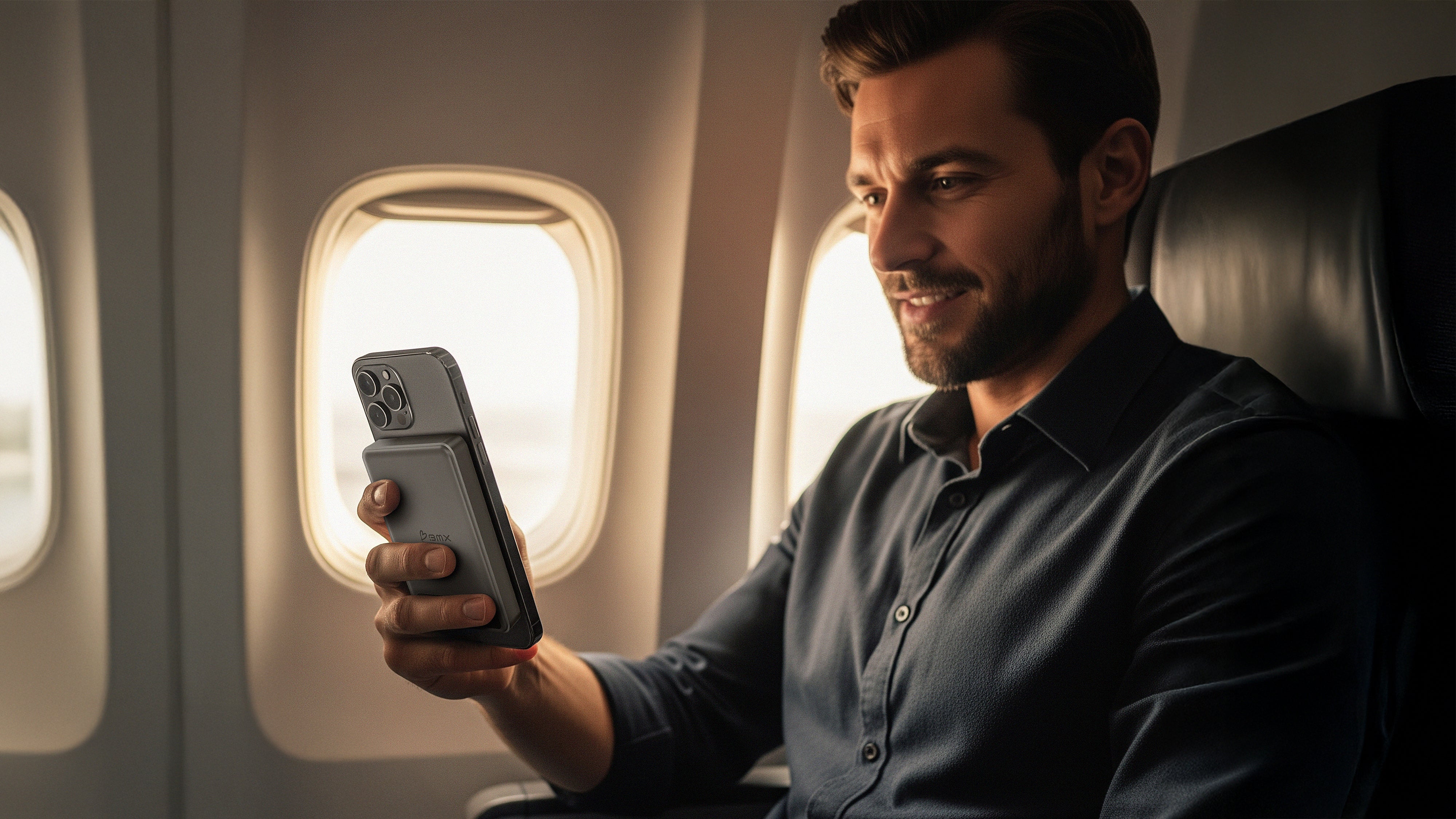 Commercial airplane in flight, illustrating new airline bans on certain power banks