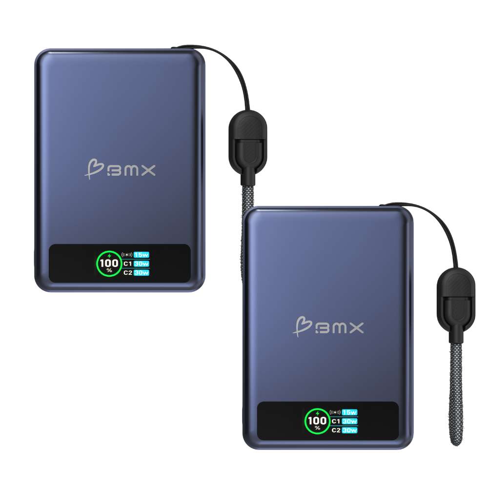 SolidSafe 10K 2-Pack - both power banks with LCD displays showing charge status