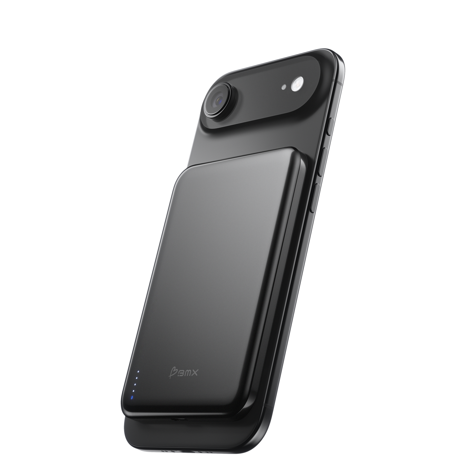 SolidSafe Air 5K Black magnetically attached to iPhone - Qi2 wireless charging power bank by BMX