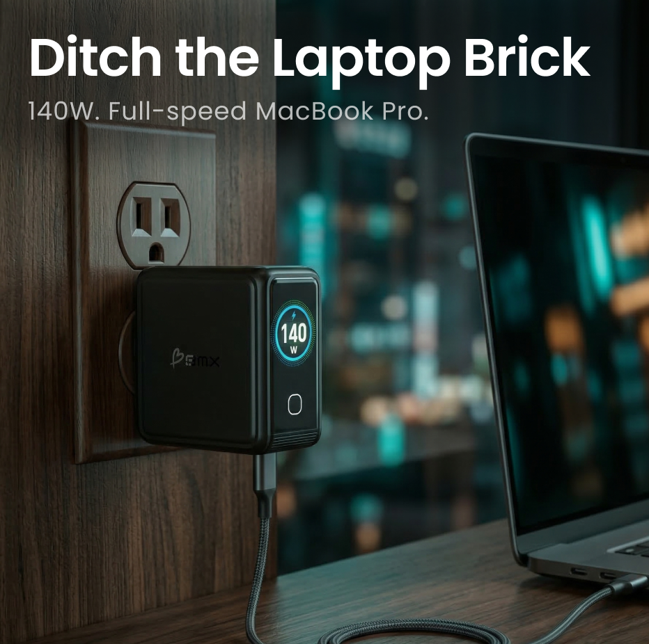 GaNSta™ 140W Laptop Charger (4 Ports, LCD Display)