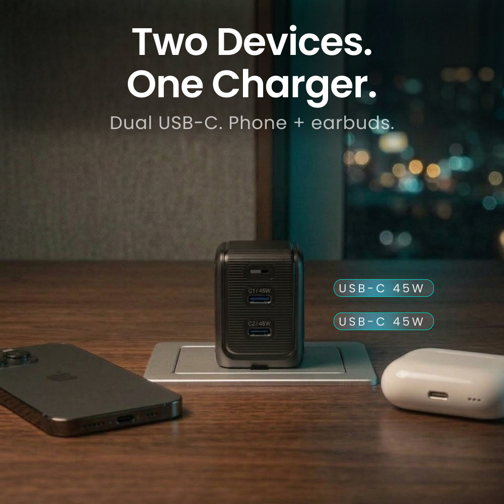 GaNSta™ 45W Mobile Charger (2 Ports, LCD Display)