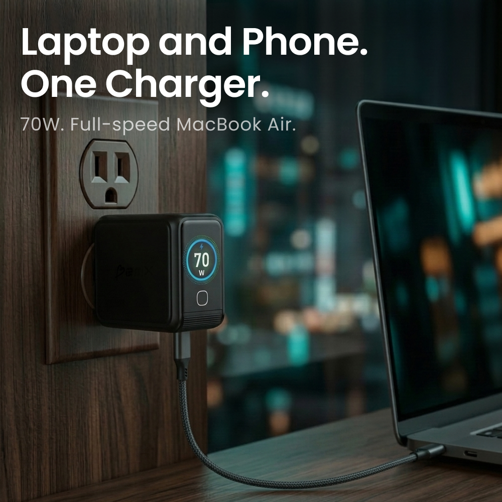 GaNSta™ 70W Laptop Charger (3 Ports, LCD Display)