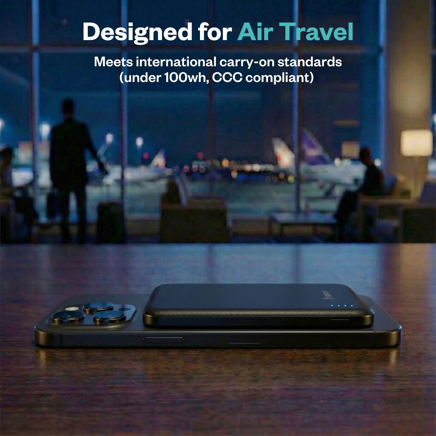 SolidSafe Air 5K Black at airport - airline-safe solid-state power bank under 100Wh for carry-on travel