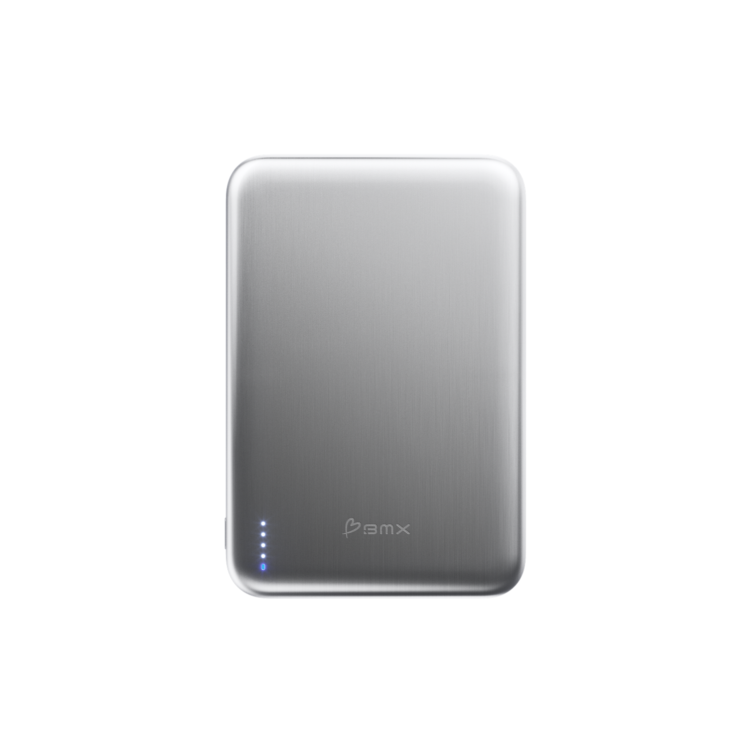 SolidSafe Air 5K Silver front view - brushed titanium finish solid-state power bank by BMX
