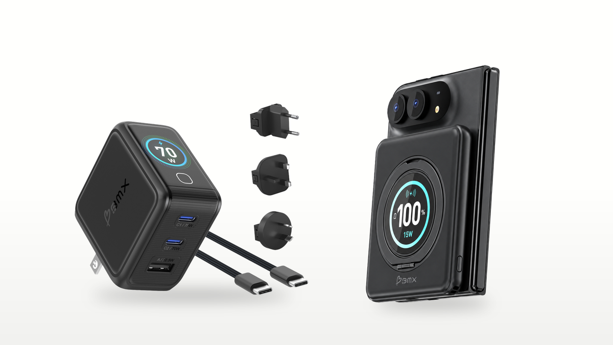 BMX GaNSta 70W next to SolidSafe Duo attached to iPhone Duo
