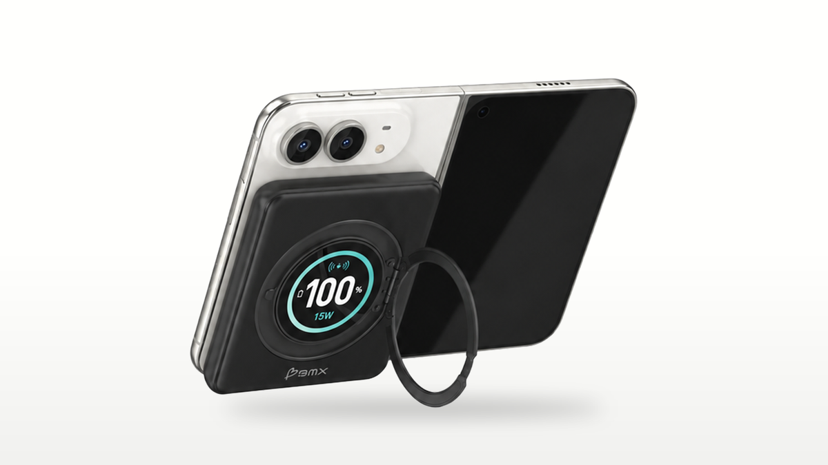 iPhone Duo open in landscape on the SolidSafe Duo ring stand