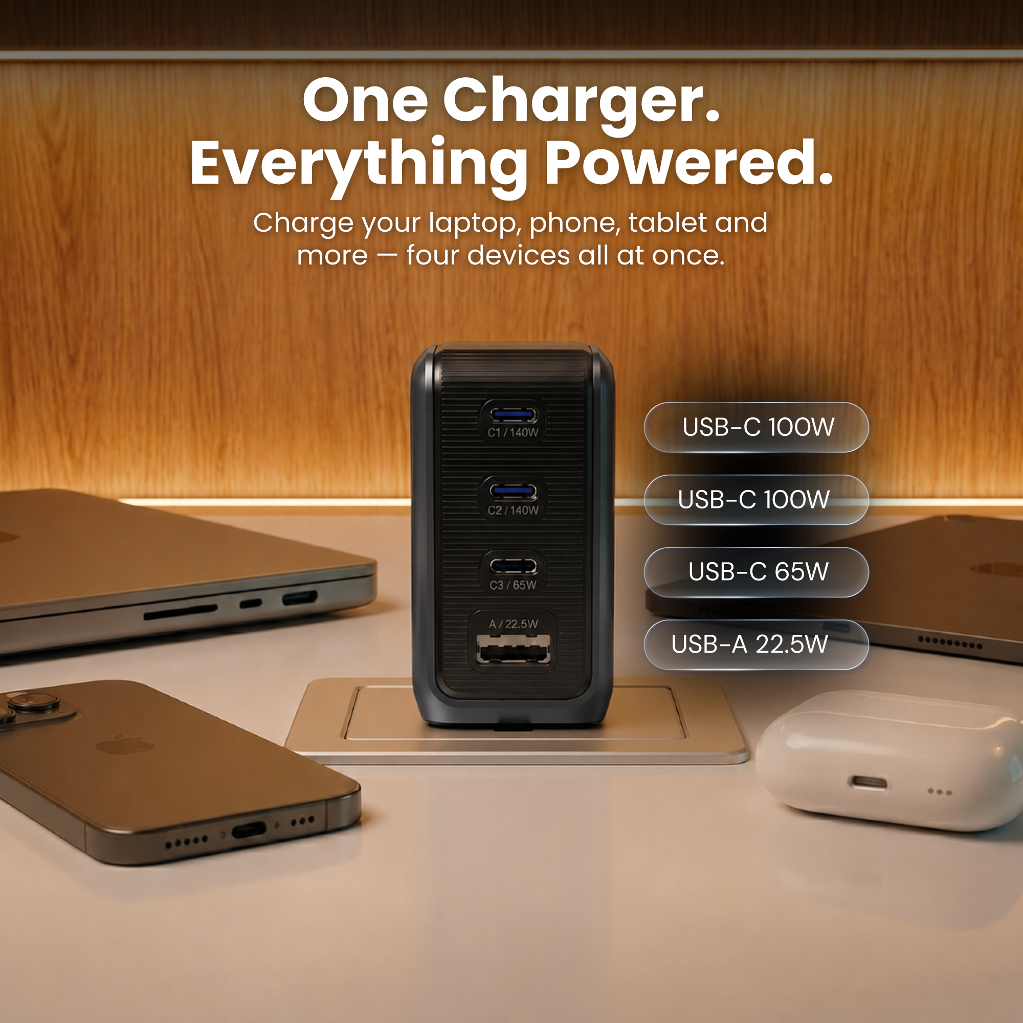 GaNSta Pixel 100W Charger showing live wattage in pixels