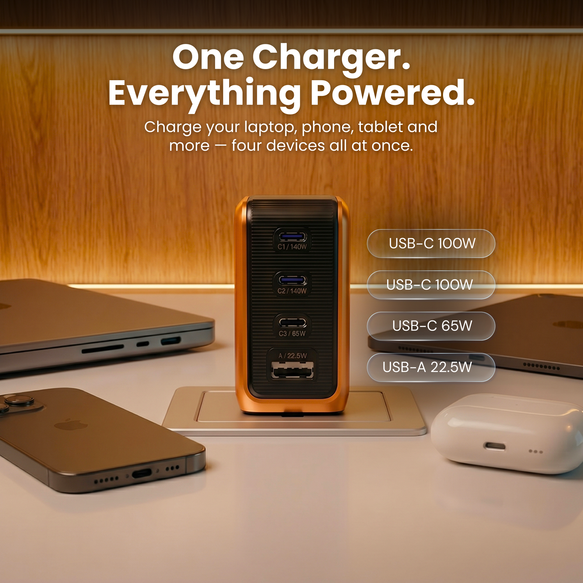 GaNSta Pixel 100W Charger showing live wattage in pixels