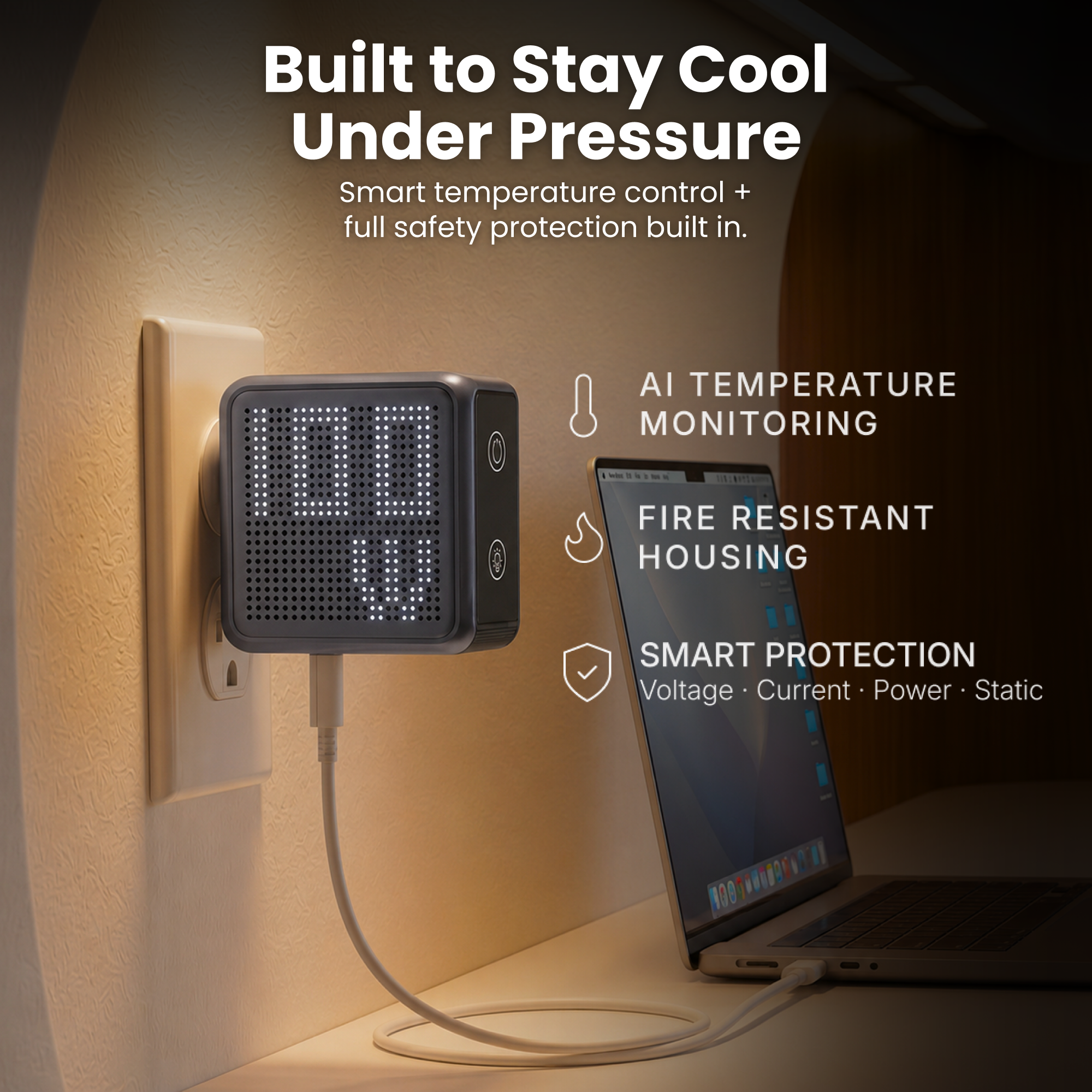 GaNSta Pixel 100W Charger showing live wattage in pixels