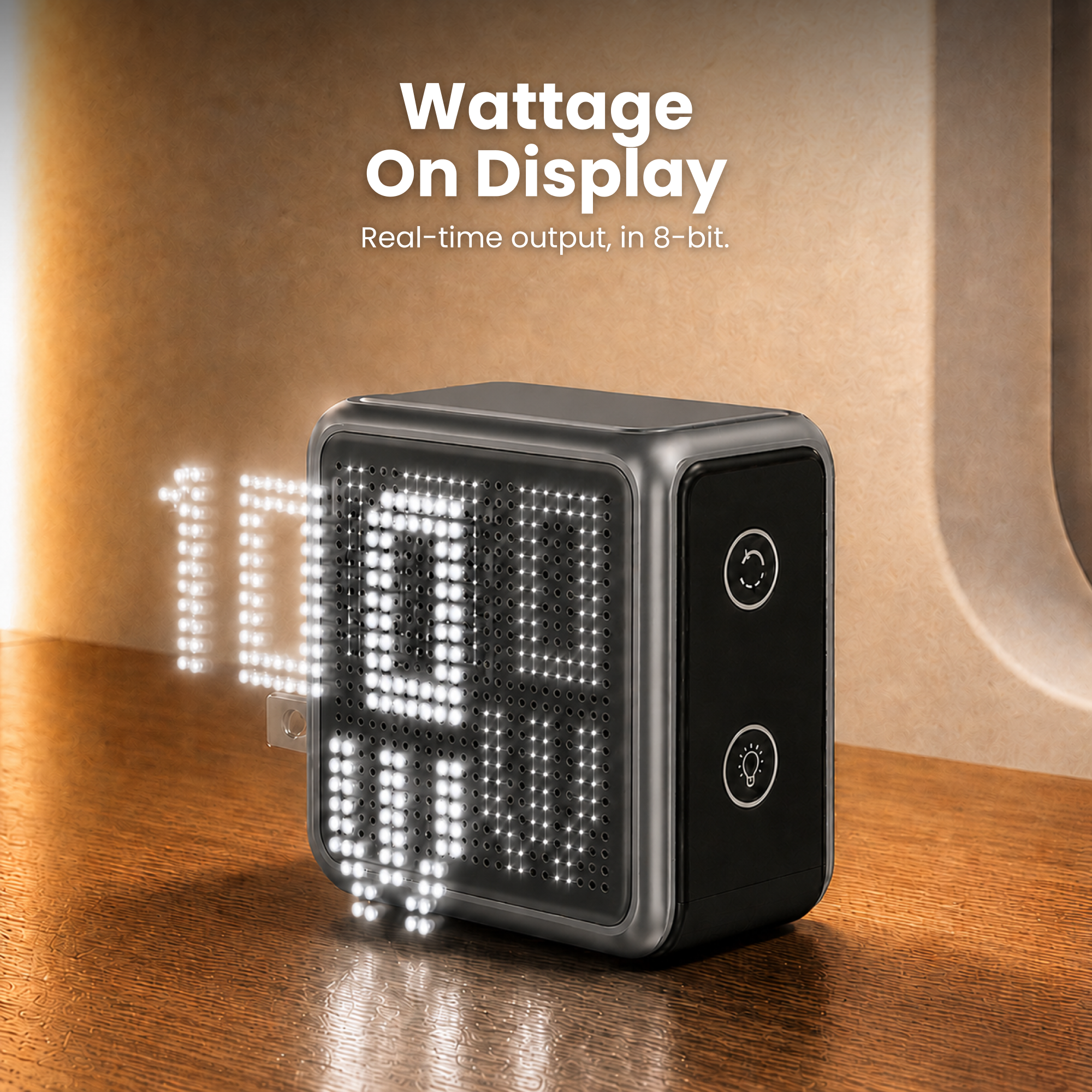 GaNSta Pixel 100W Charger showing live wattage in pixels