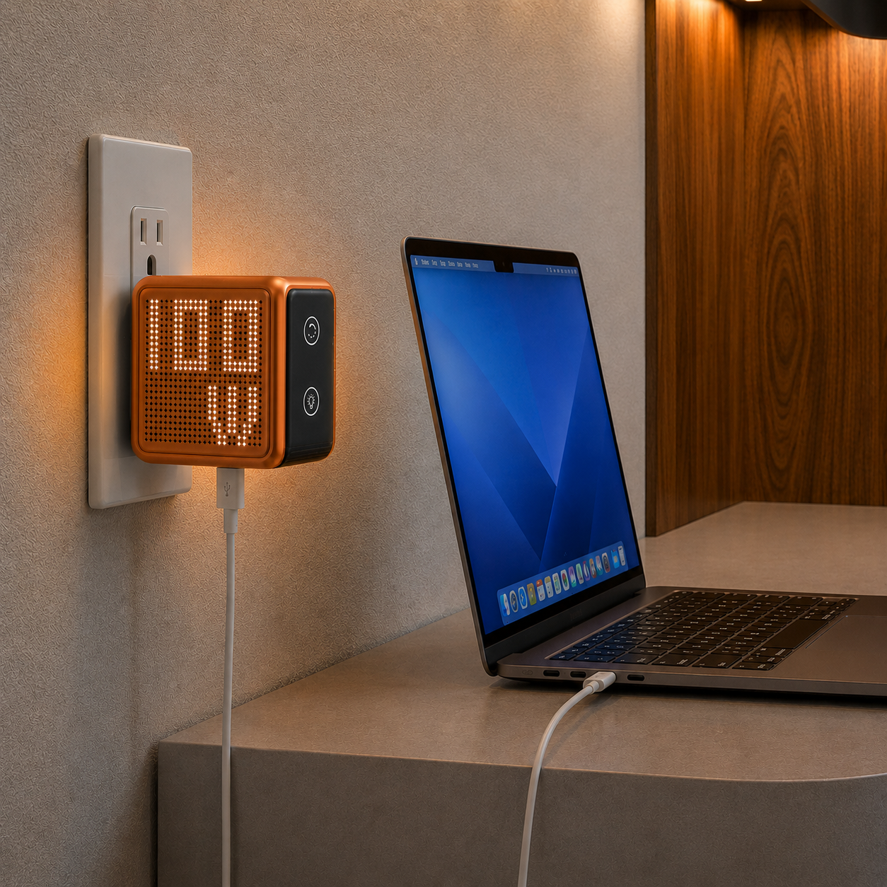 GaNsta Pixel 100W charging a MacBook Pro