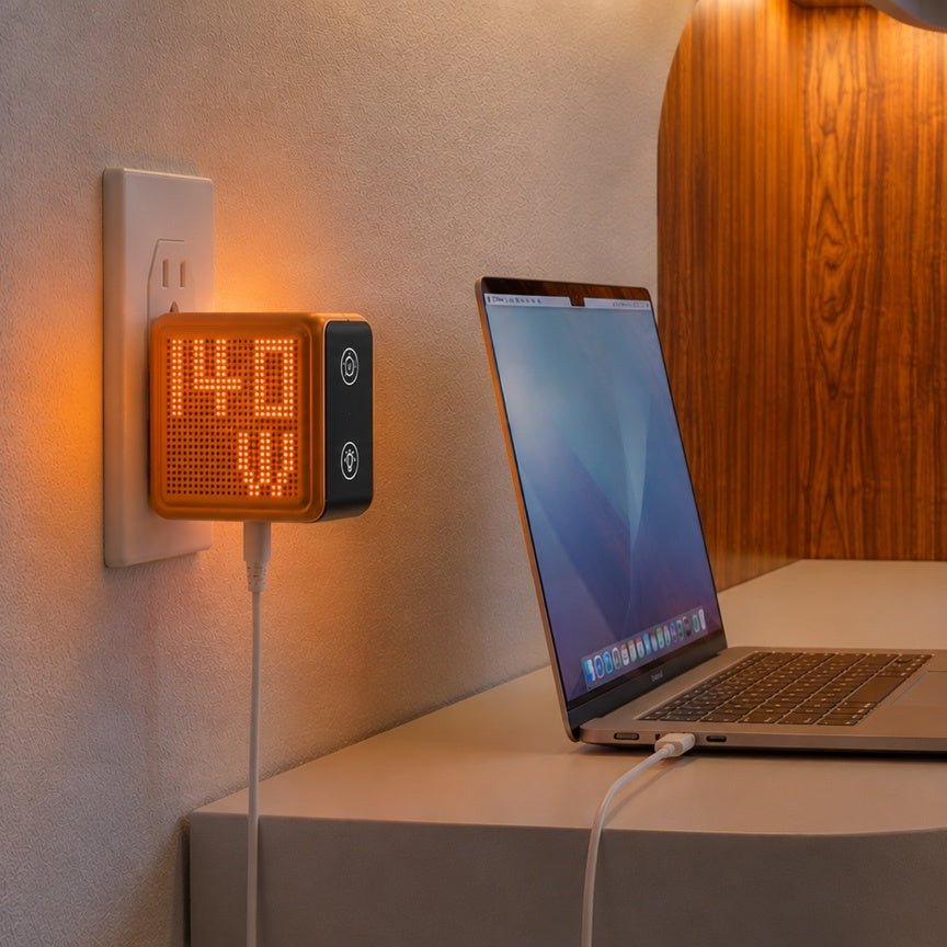 GaNsta Pixel 140W charging a MacBook Pro