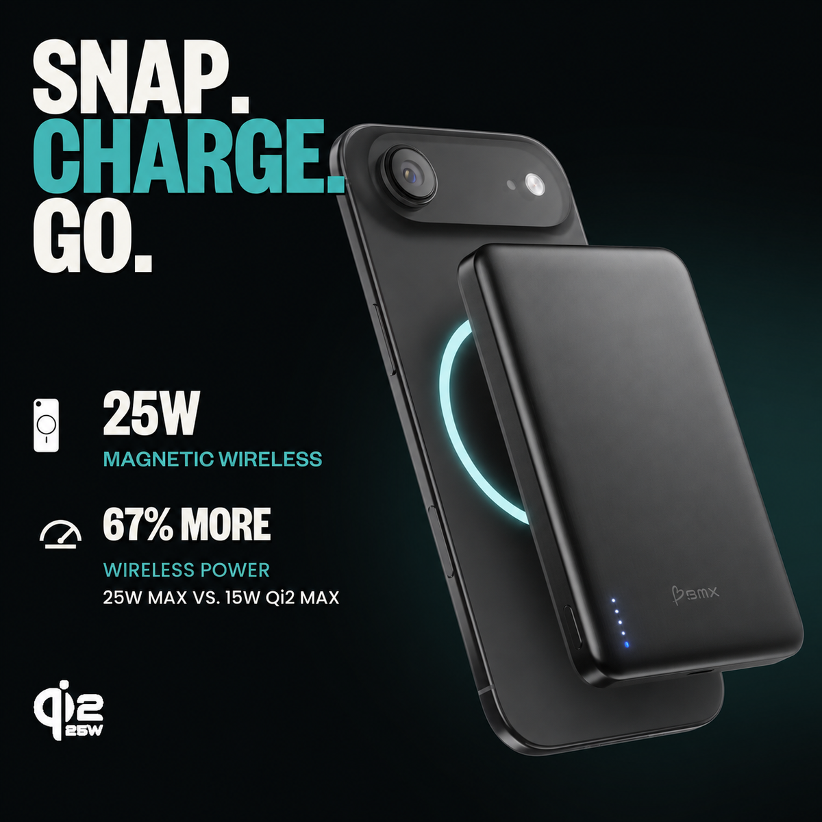 SolidSafe Air 10K Black infographic: snap charge go