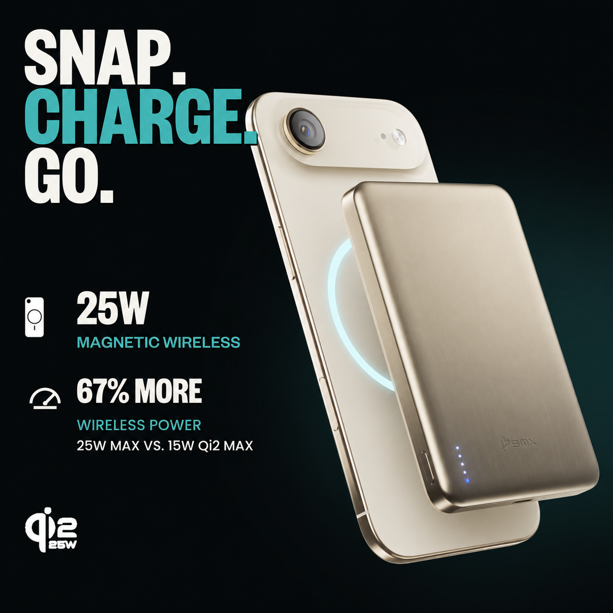 SolidSafe Air 10K Gold infographic: snap charge go