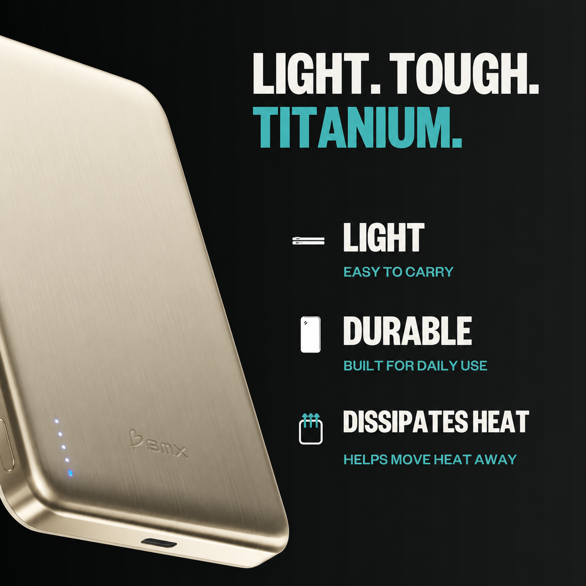 SolidSafe Air 10K Gold infographic: light tough titanium