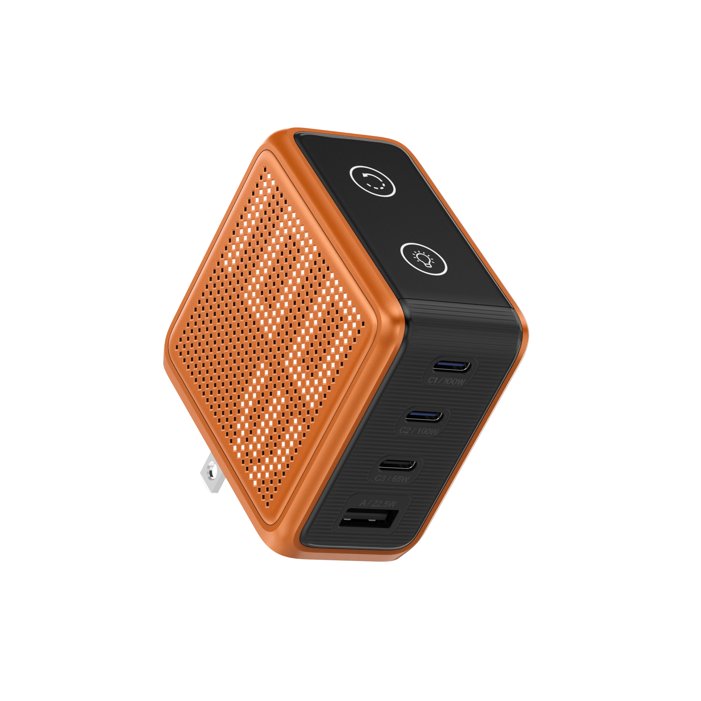 GaNSta Pixel 100W Charger showing live wattage in pixels