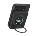 Black SolidSafe™ Duo 5K attached to a phone and opened as a portrait stand, with the round display visible.