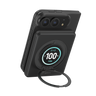 Black SolidSafe™ Duo 5K attached to a phone and opened as a portrait stand, with the round display visible.