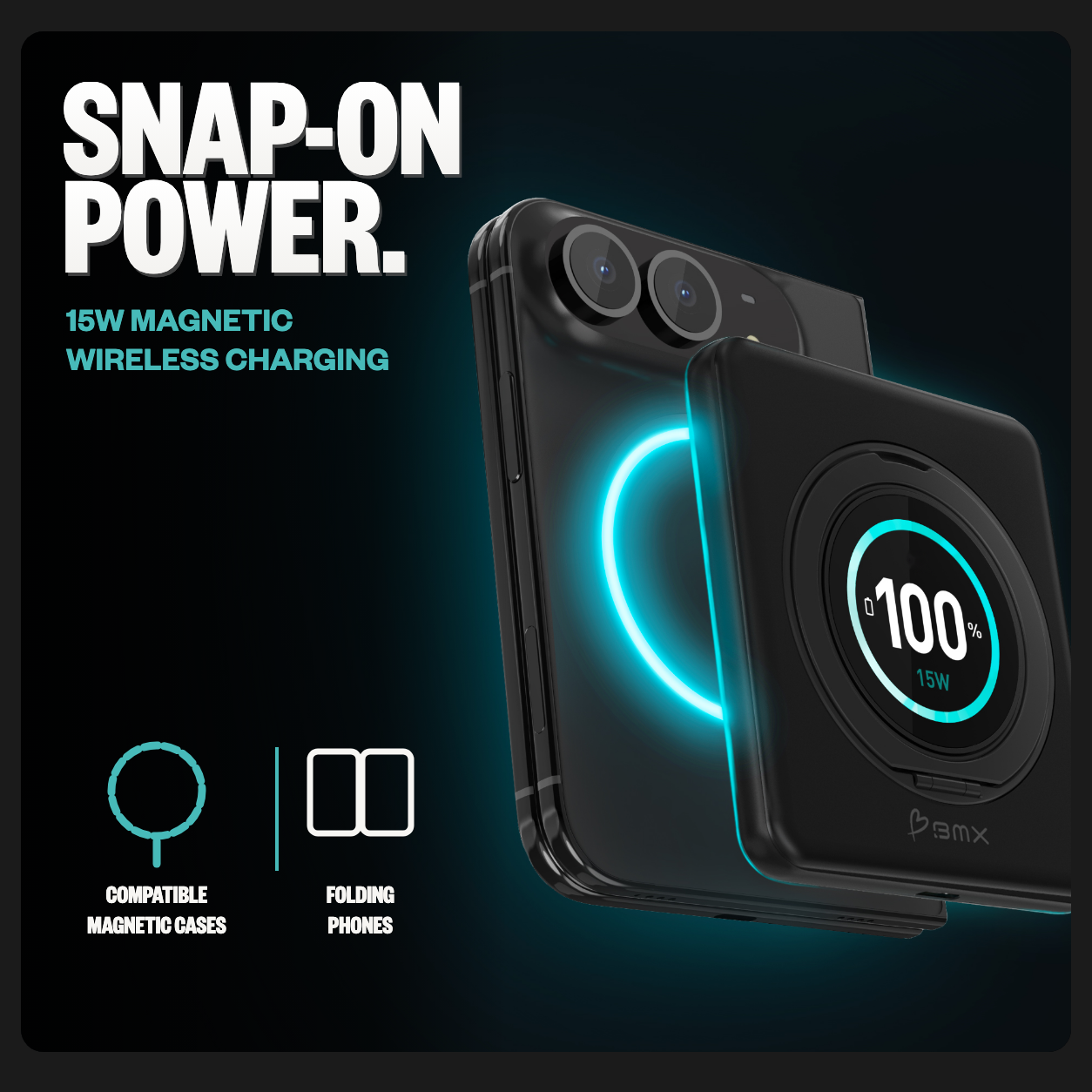 SolidSafe Ultra snap-on power with 15W magnetic wireless charging for compatible magnetic cases and folding phones