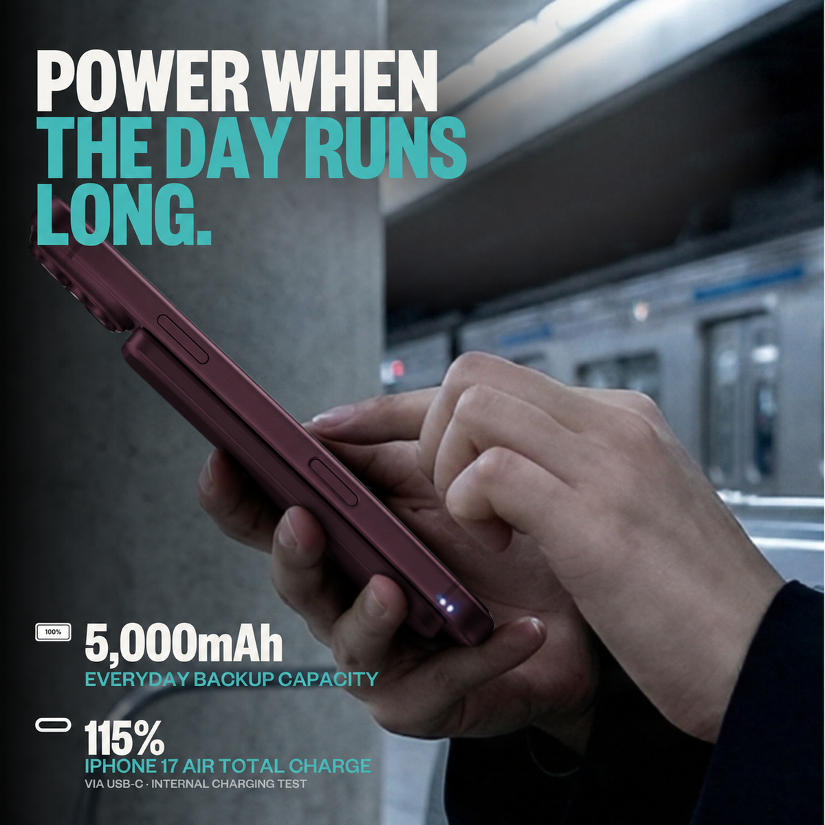 Burgundy SolidSafe™ Air 5K infographic: Power when the day runs long