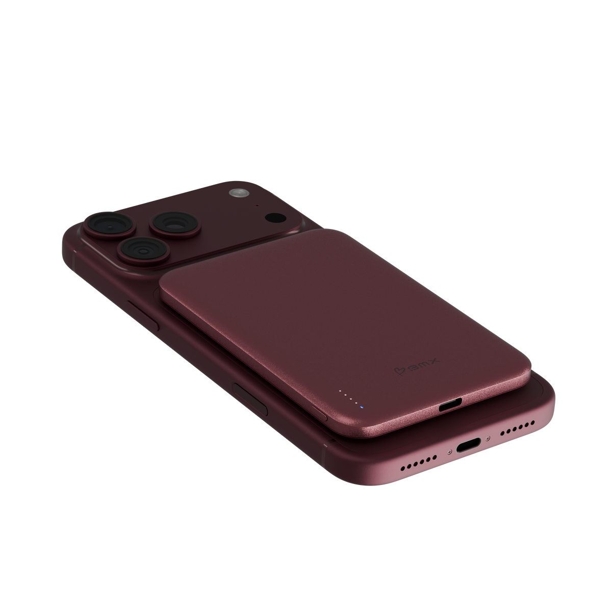 Burgundy SolidSafe™ Air 5K attached to a Burgundy iPhone 18 Pro Max, viewed diagonally from above