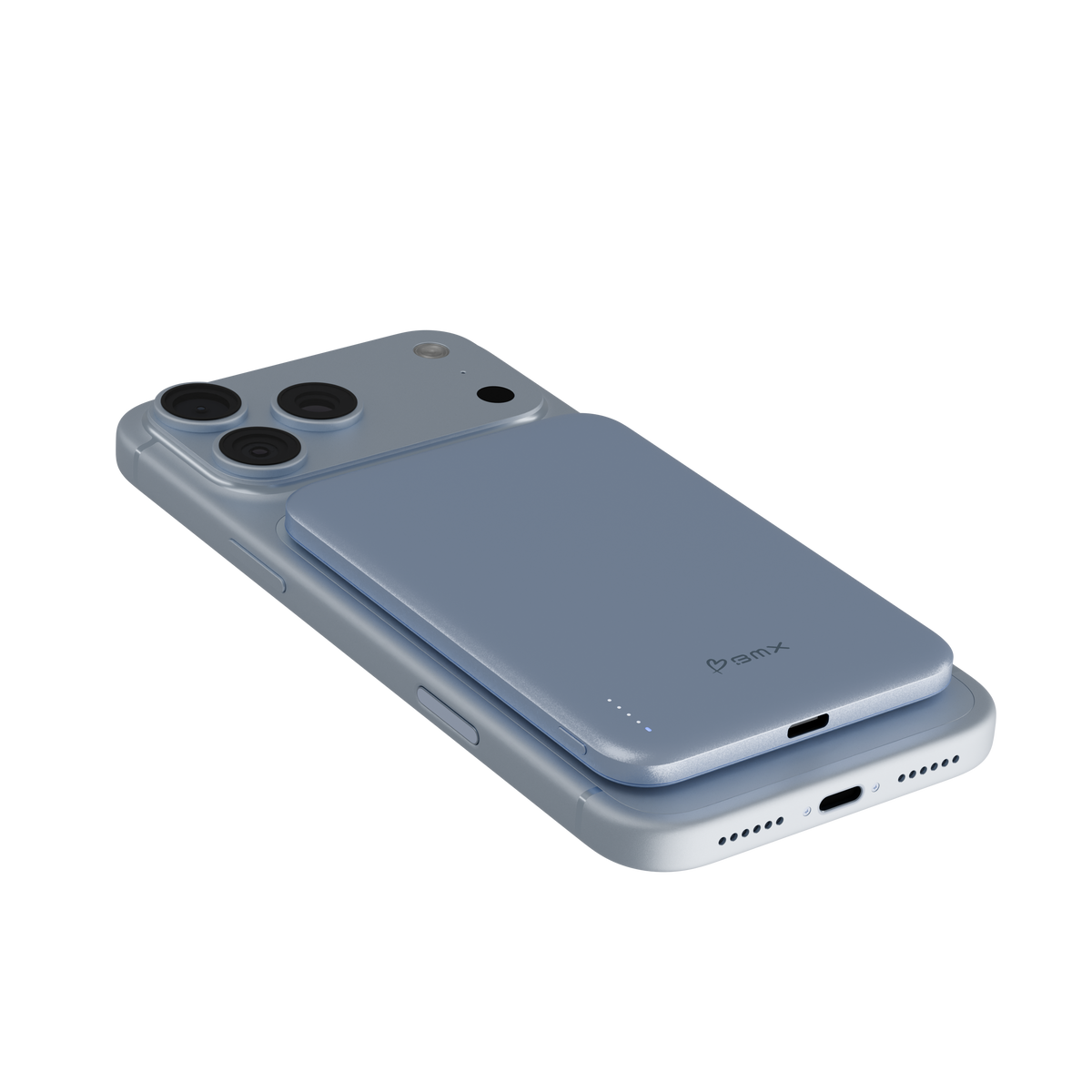 Glacier SolidSafe™ Air 5K attached to a Glacier iPhone 18 Pro Max lying at a shallow angle, with both bottom edges visible.