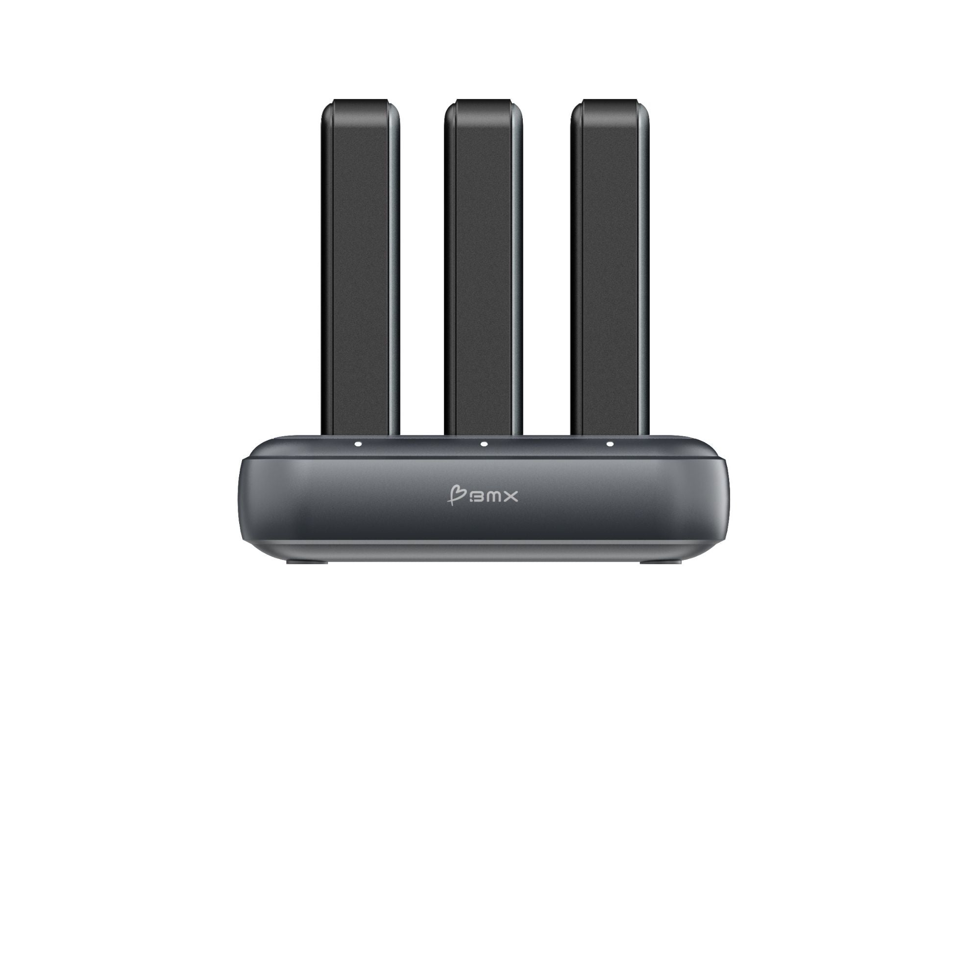 BMX SolidSafe 3-Pack 10K + 3-Bay Dock -- front view of dock with 10K power banks loaded