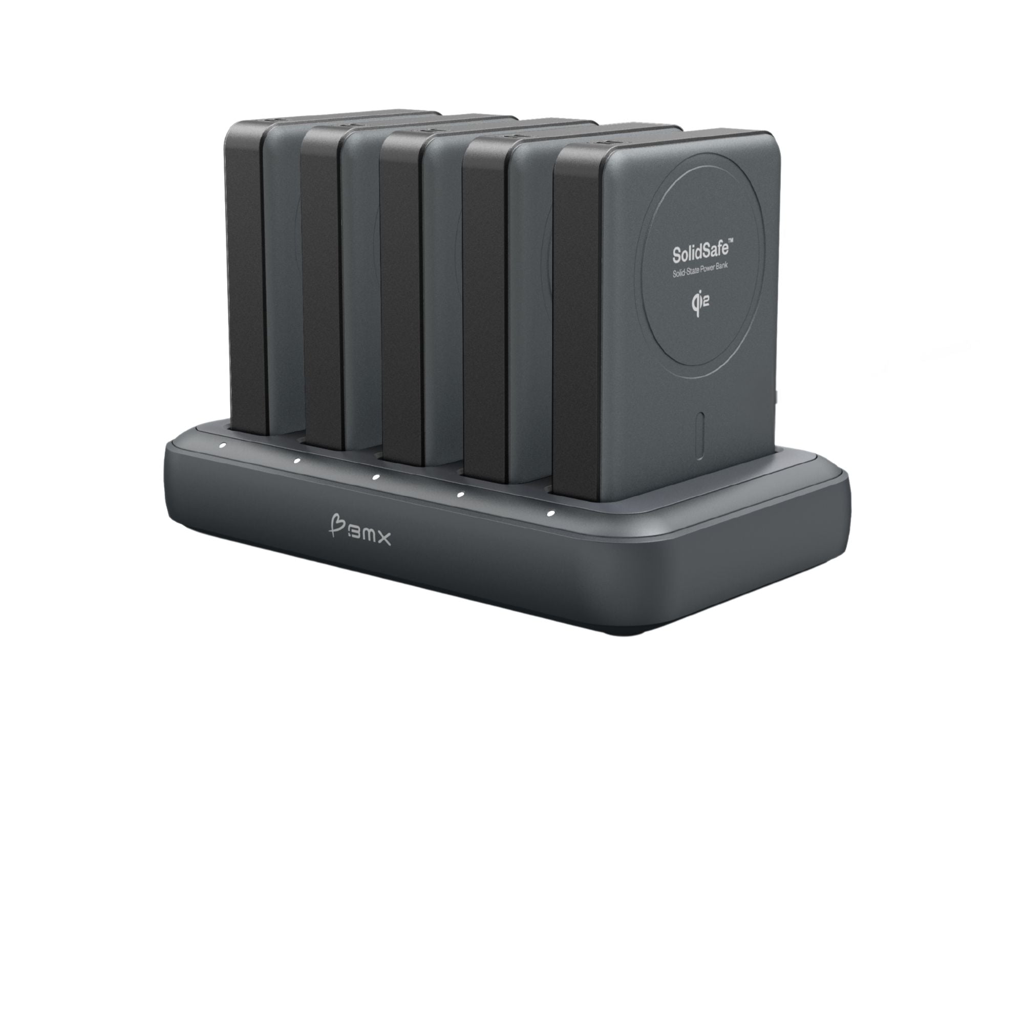 SolidSafe 5-Bay Dock with five 10K solid-state power banks - complete charging system by BMX