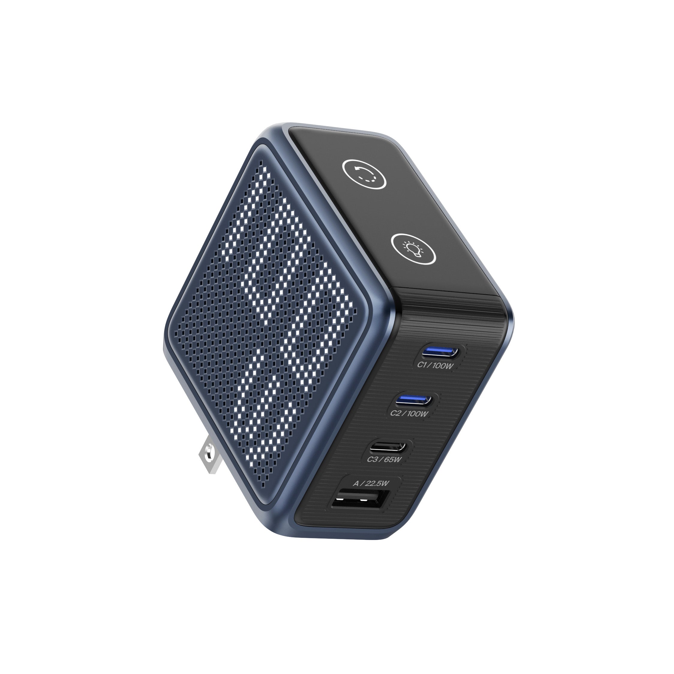 GaNSta Pixel 100W Charger showing live wattage in pixels
