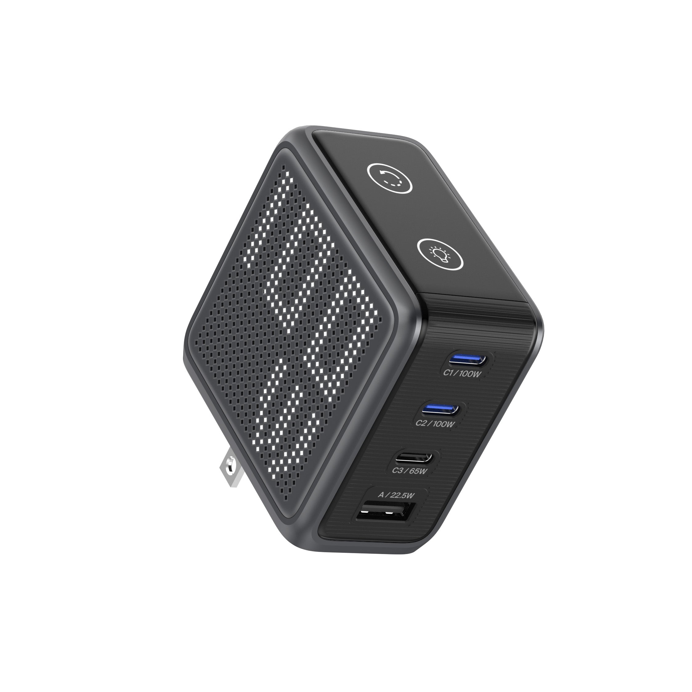 GaNSta Pixel 100W Charger showing live wattage in pixels