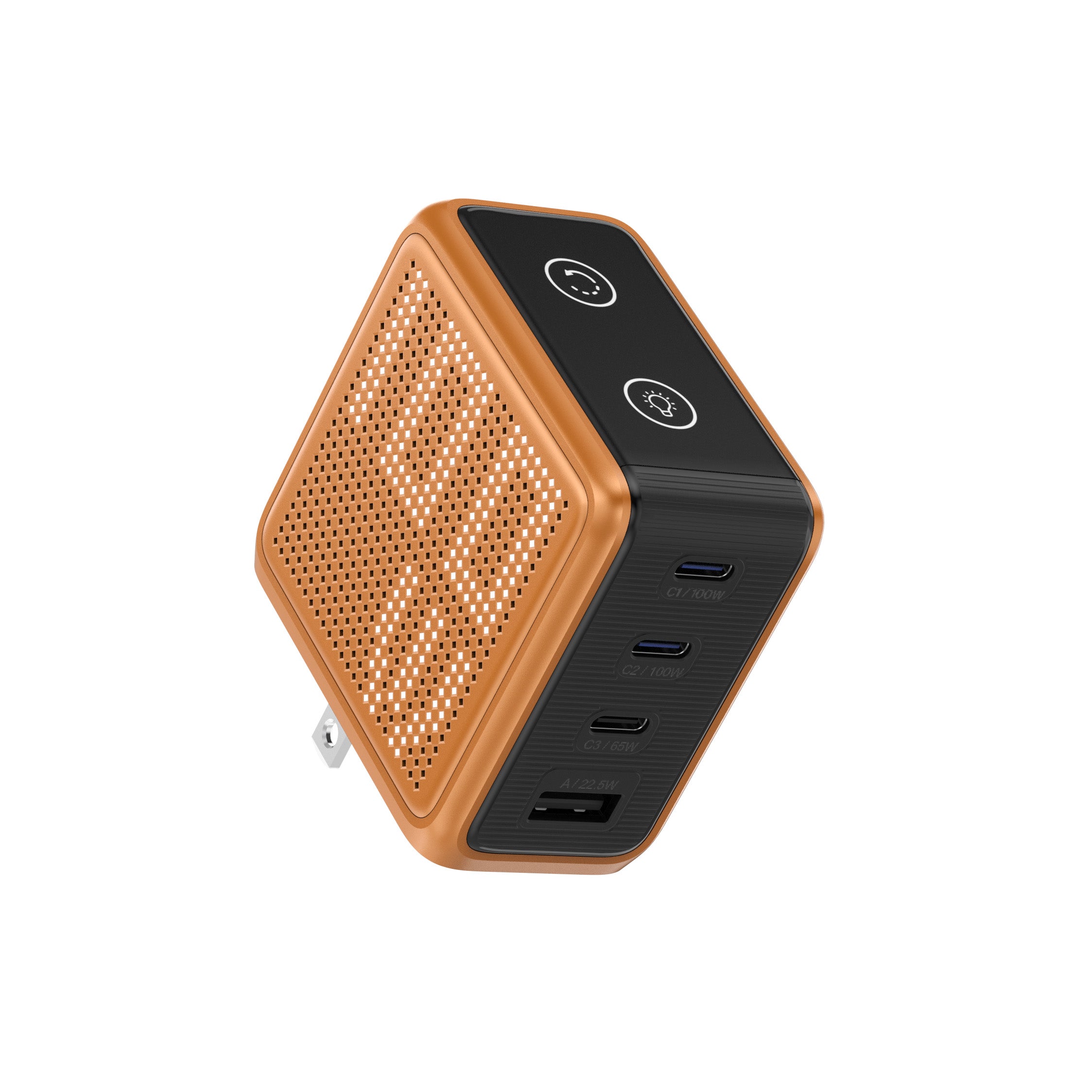 GaNSta Pixel 100W Charger showing live wattage in pixels