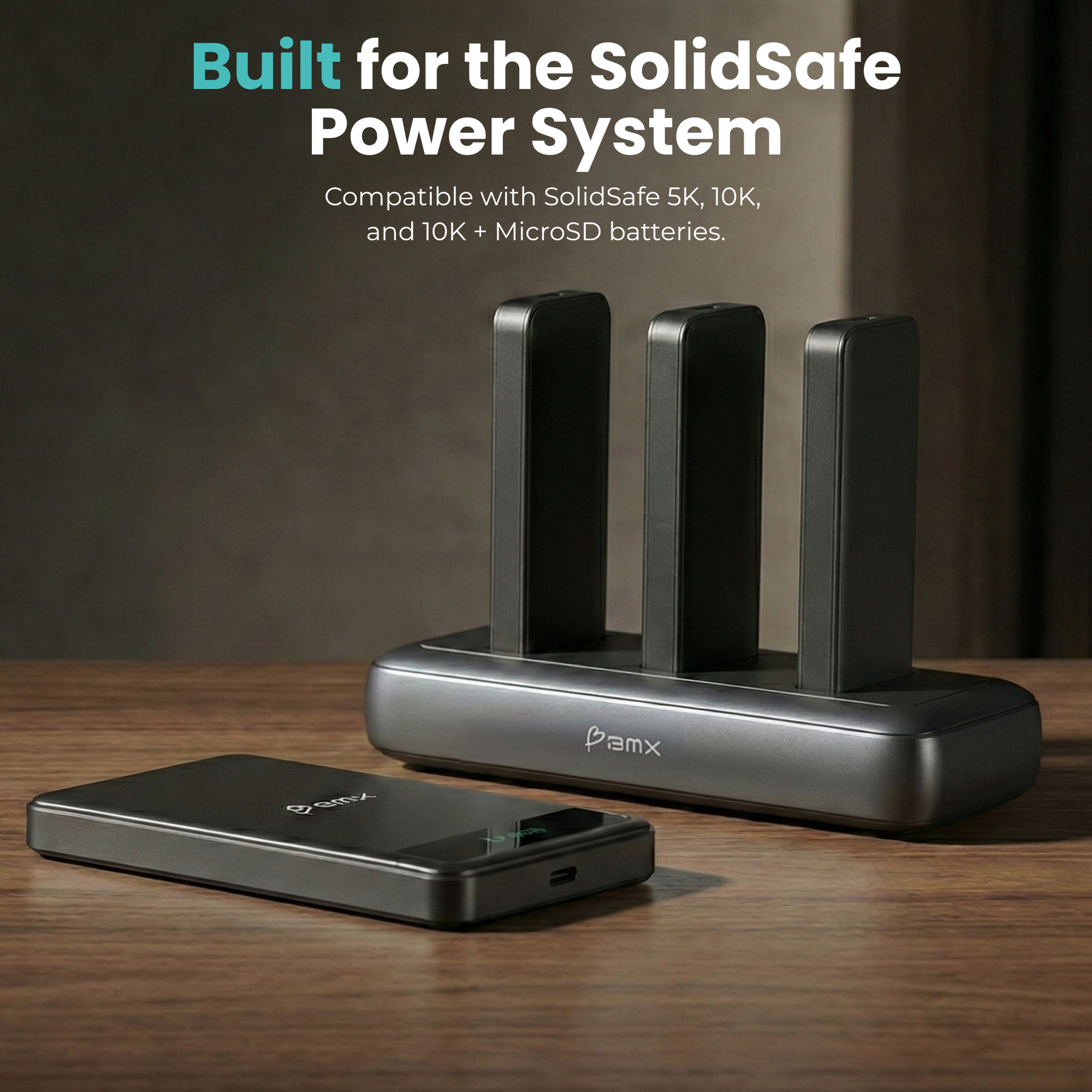 BMX SolidSafe 3-bay Charging Dock -- built for the SolidSafe power system, kit infographic