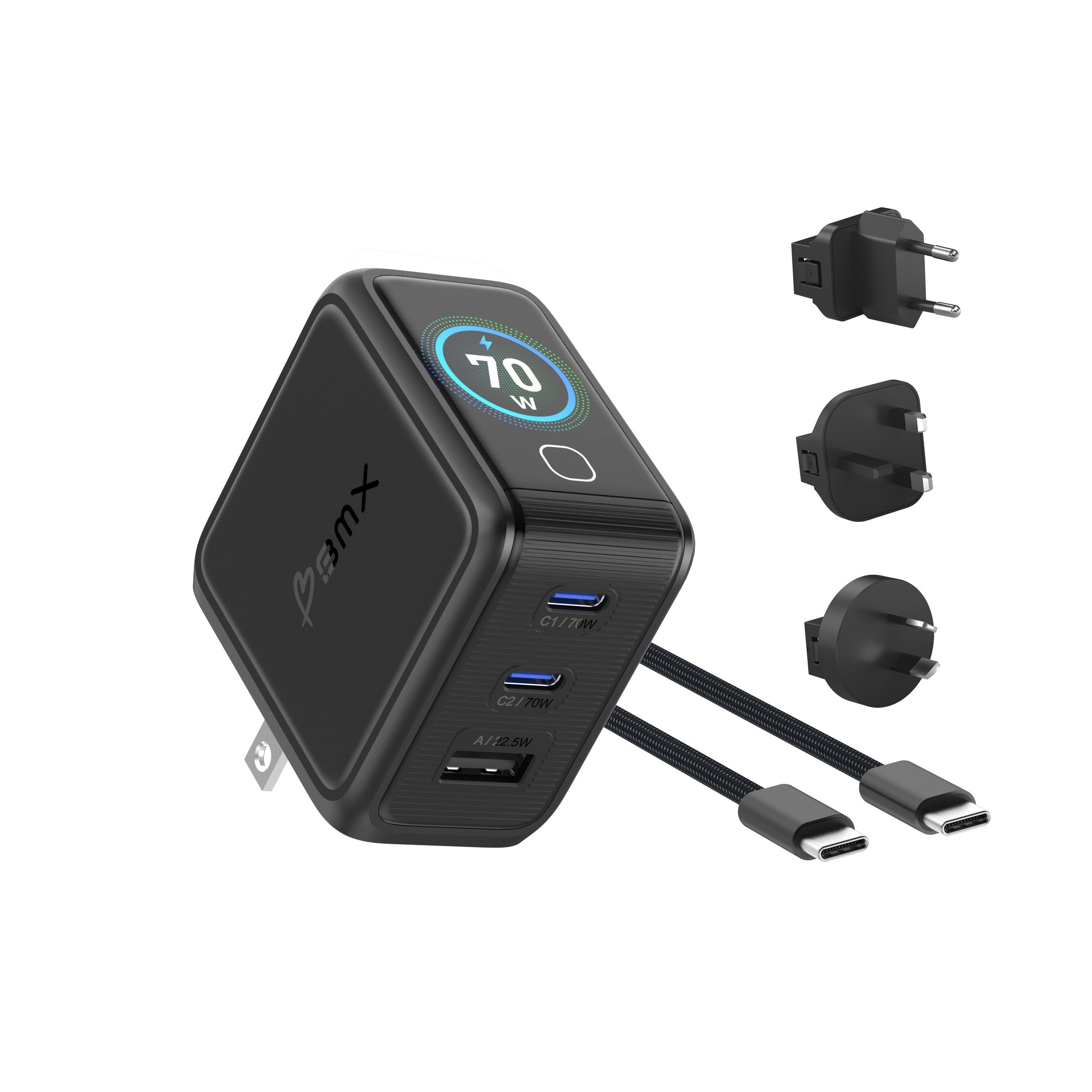 GaNSta™ 70W Laptop Charger (3 Ports, LCD Display)