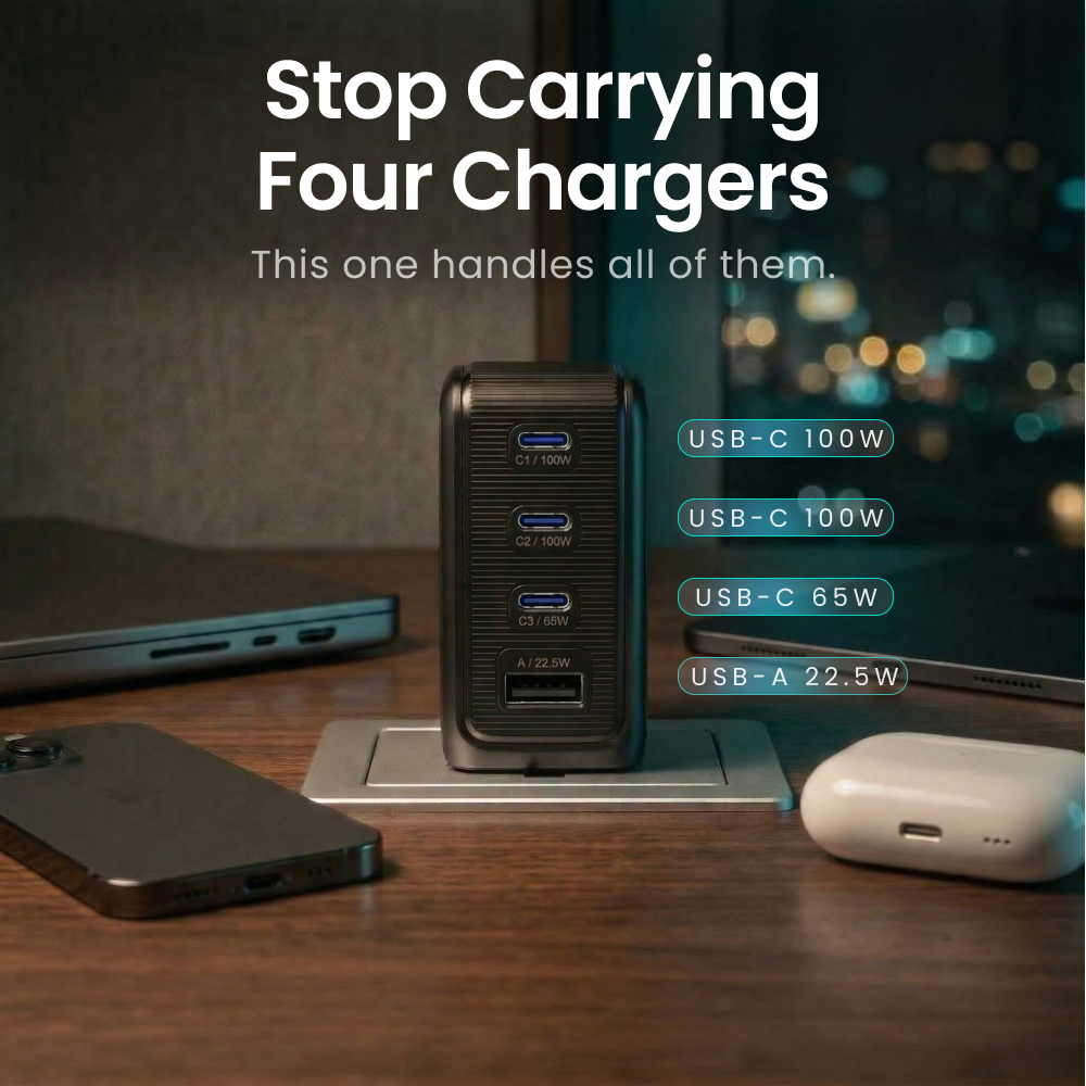 GaNSta™ 100W Laptop Charger (4 Ports, LCD Display)