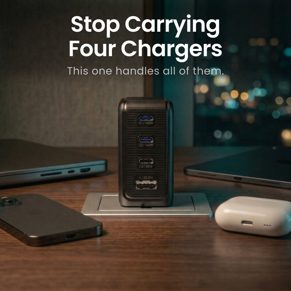 GaNSta™ 140W Laptop Charger (4 Ports, LCD Display)