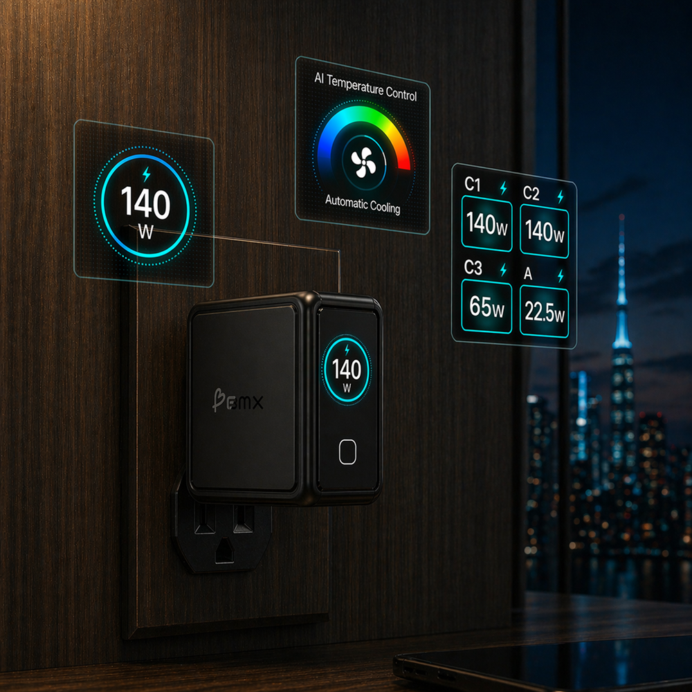 GaNsta 140W LCD display close-up