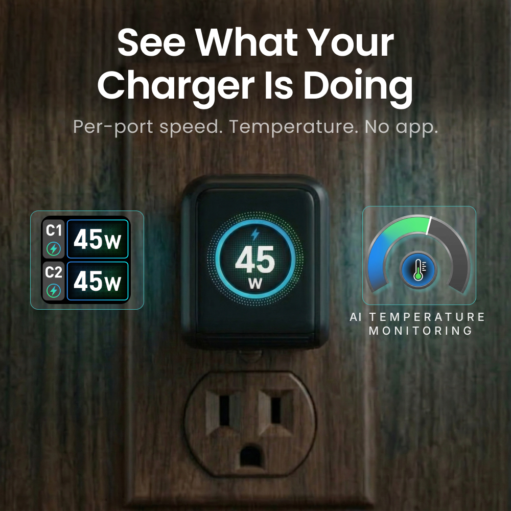 GaNSta™ 45W Mobile Charger (2 Ports, LCD Display)