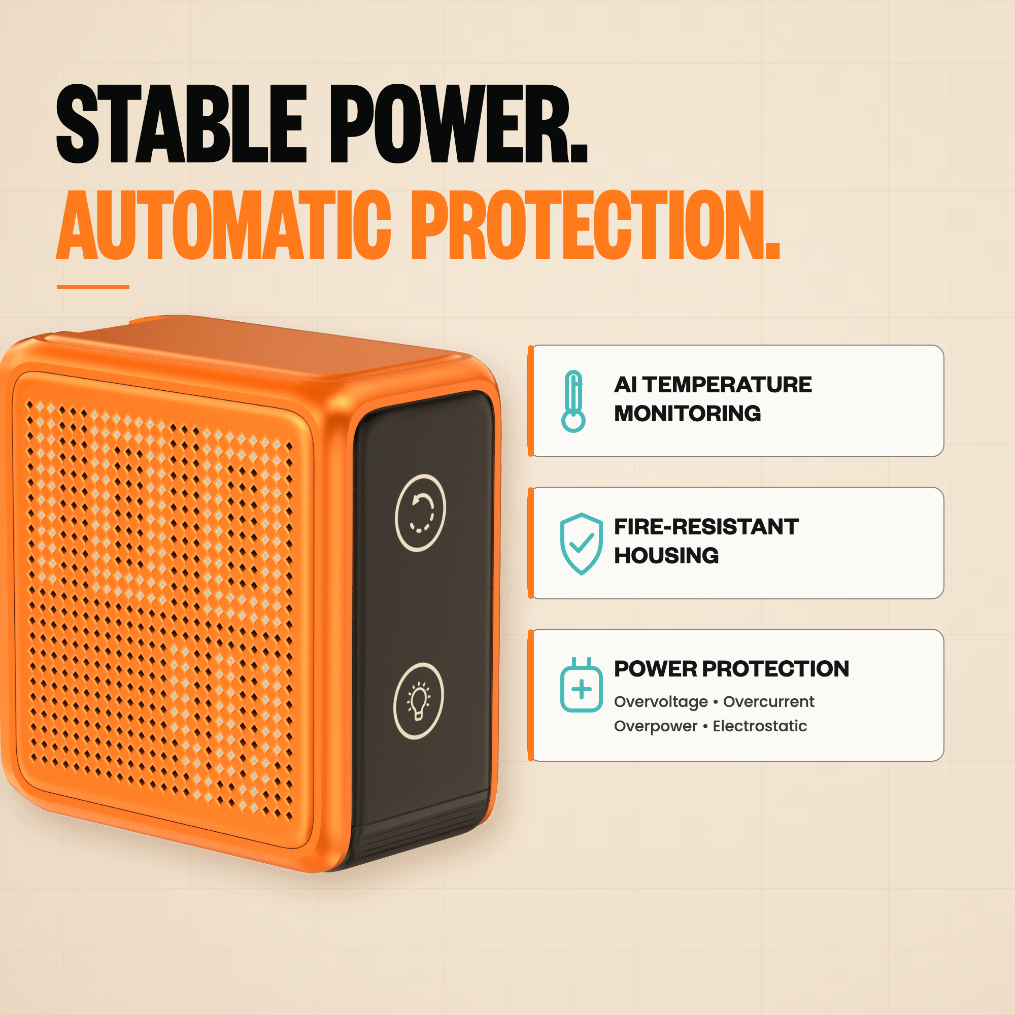 GaNSta Pixel 100W charger protection features infographic