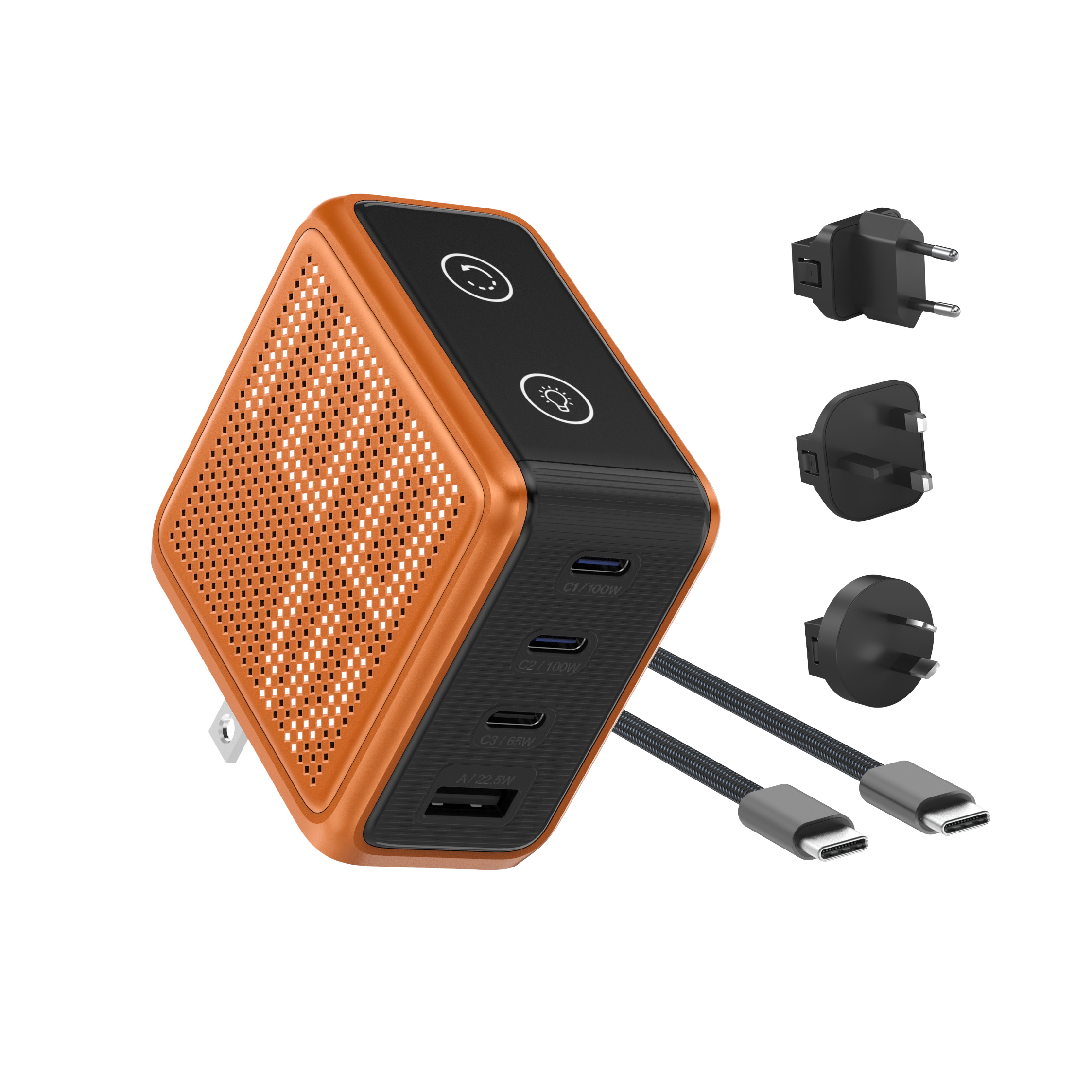 BMX GaNSta Pixel 100W Orange charger with cable and travel pouch