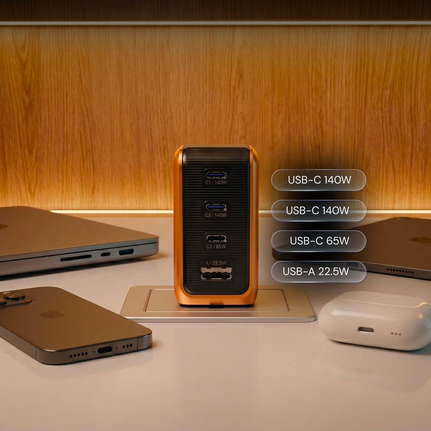 GaNsta Pixel charging laptop, phone, and accessories