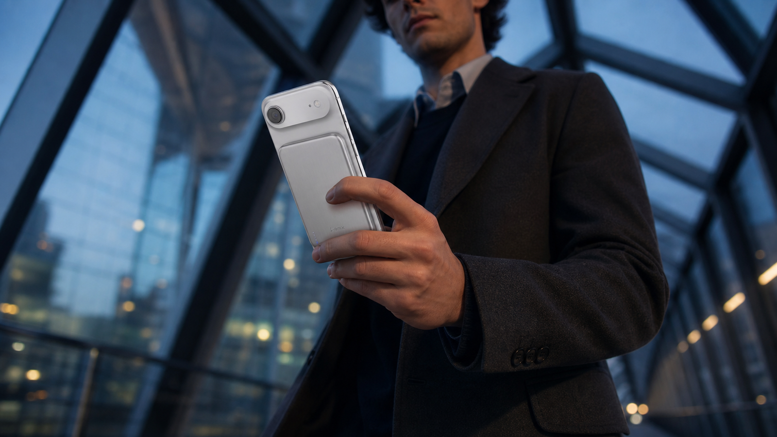 SolidSafe Air carried through the city in a cinematic low-angle lifestyle scene