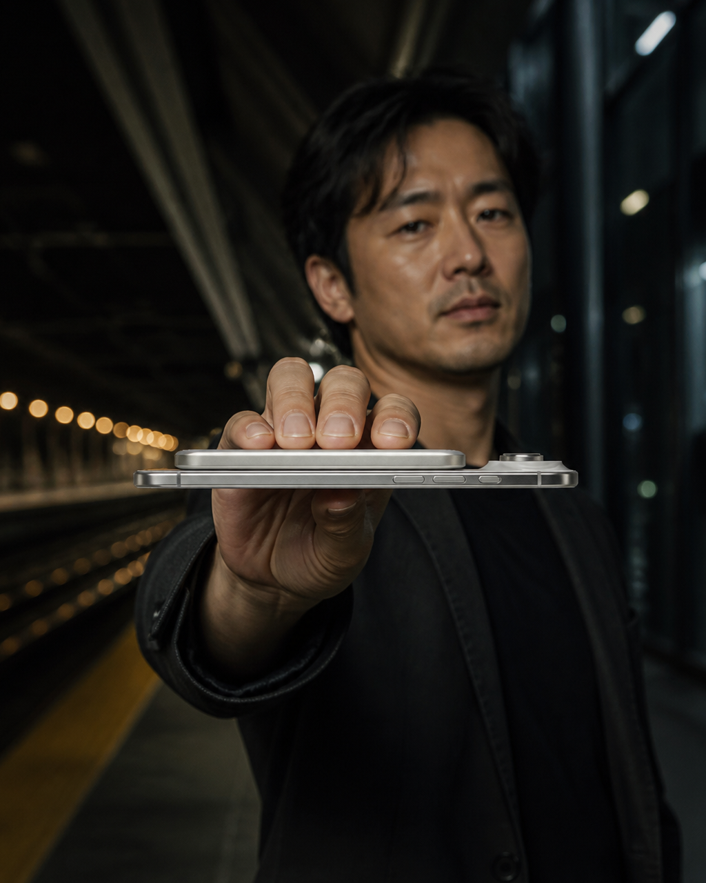 Business traveler carrying a phone with SolidSafe Air attached