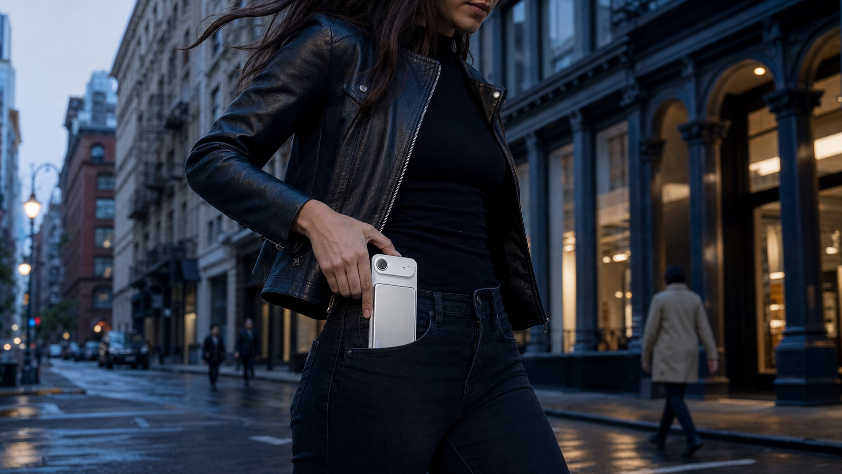 SolidSafe Air and phone carried in a pocket at blue hour