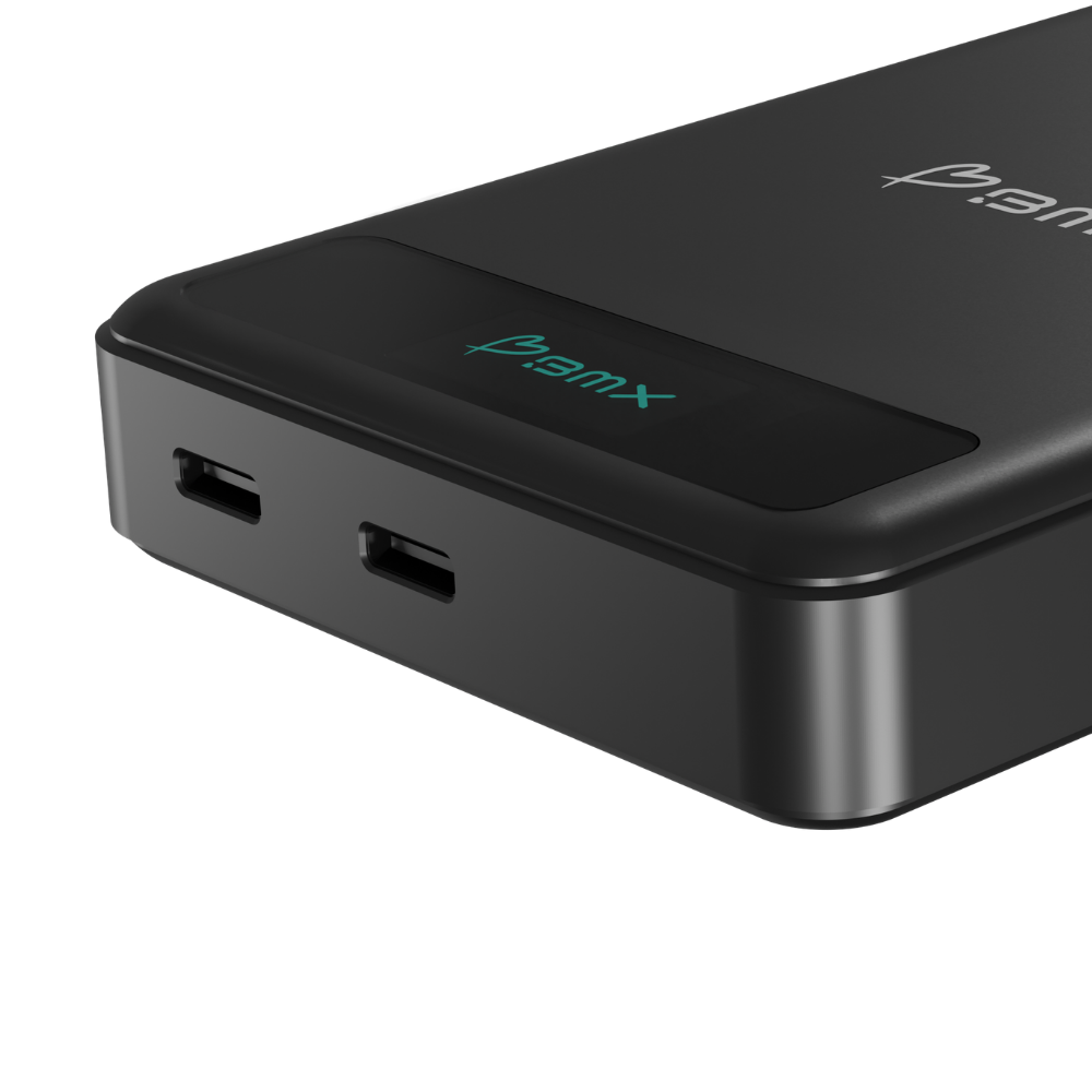 Close-up of the SolidSafe 10K aluminum body and dual USB-C ports