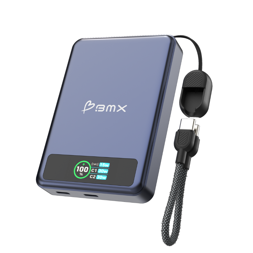 Blue SolidSafe 10K with built-in USB-C lanyard cable and LCD