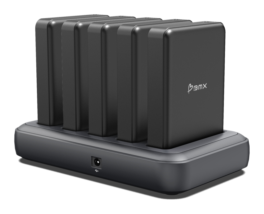 Five SolidSafe 5K power banks with a five-bay dock